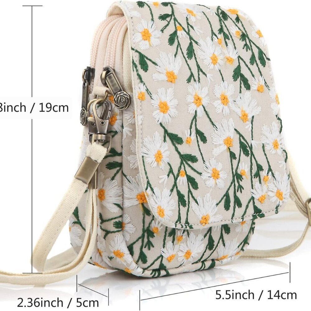 Embroidered Cute Mini Crossbody Bag for Women Small Handbags Wristlet Wallet Bag - Picture 4 of 6